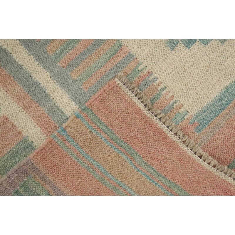 Hand Woven Oriental 100% Wool Carpet Southwestern Modern Beige & Ivories Kilim Area Rug - 6' 5'' X 4' 1''