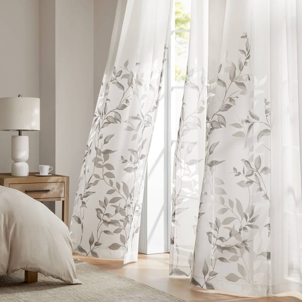 slide 2 of 45, Madison Park Cecily Floral Printed Burnout Sheer Grommet Curtain Panel
