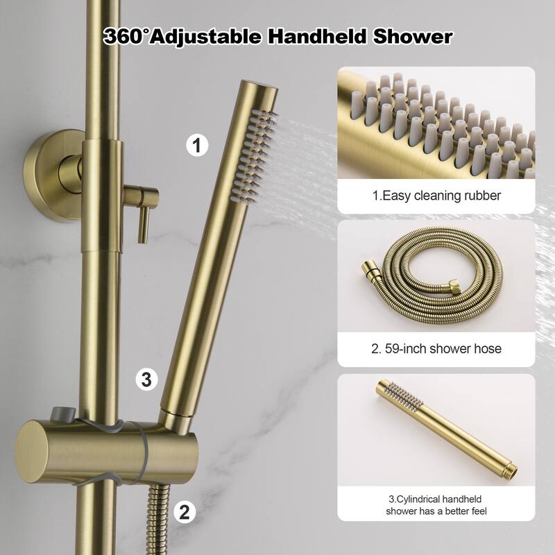 47"H Solid Brass Wall-Mounted Exposed Shower System with Tub Spout (Valve Included)