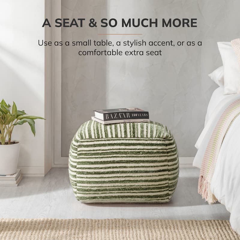 Jani 22-inch Ottoman Pouf - Handcrafted Handmade Round Ottoman for Seating, Footrest, Home Decor for Living Room, Bedroom