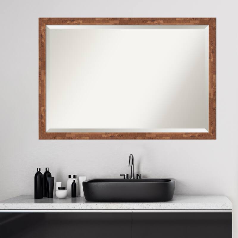 Beveled Wood Bathroom Wall Mirror - Fresco Dark Walnut Frame