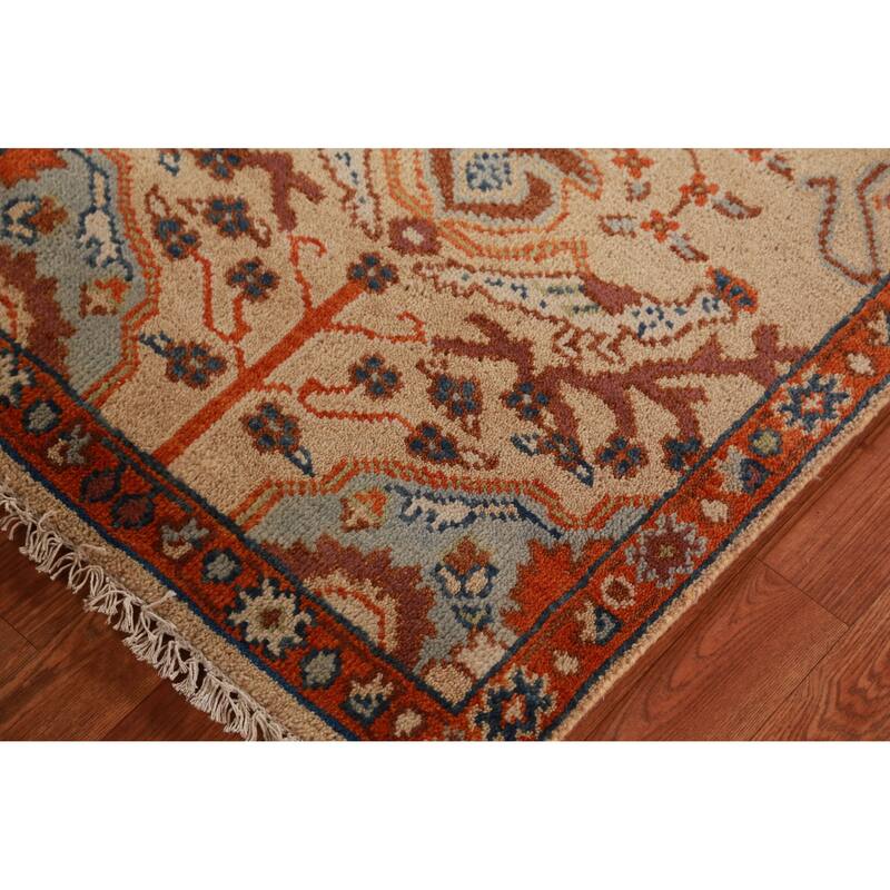 Hand Knotted Oriental 100% Wool Carpet Transitional Medallion Peach Oushak Area Rug - 5' 11'' X 2' 6''