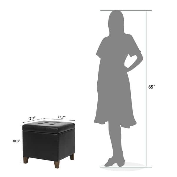 dimension image slide 7 of 15, Adeco Bonded Leather Storage Ottoman Square Tufted Cube Footstool
