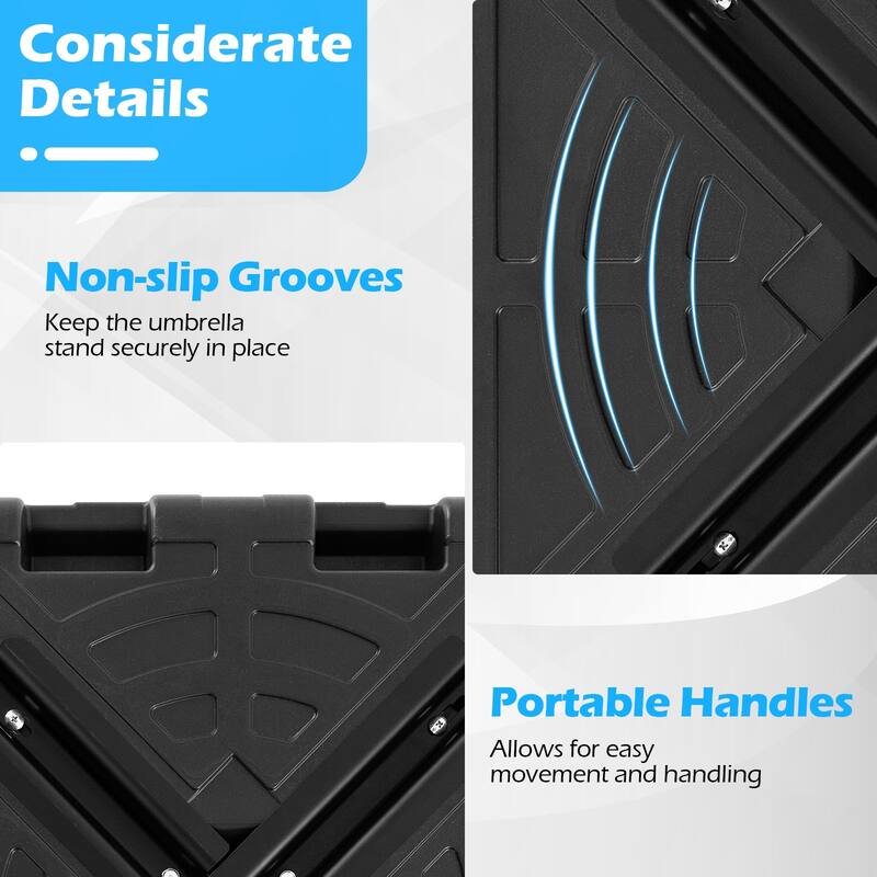 Fillable Umbrella Base for Cantilever Umbrellas Holds Water or Sand Cross Bracket and Cut-out Handles - 26.5" x 26.5" x 5"