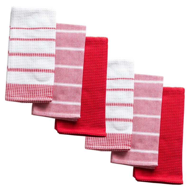 Fabstyles Fouta Cotton Kitchen Towels & Dischcloths - Red - Set of 6 - 18x26