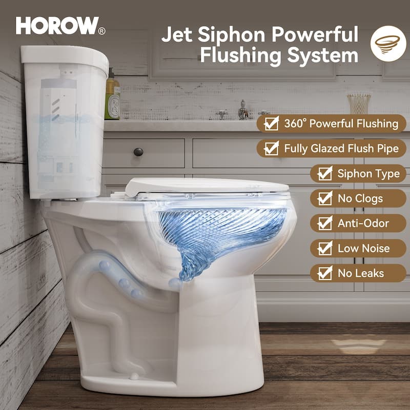 HOROW 21 in. Extra Tall 2-Piece 1.28 GPF Elongated Toilet in White with Comfortable Chair Height Seat and 1000g Powerful Flush