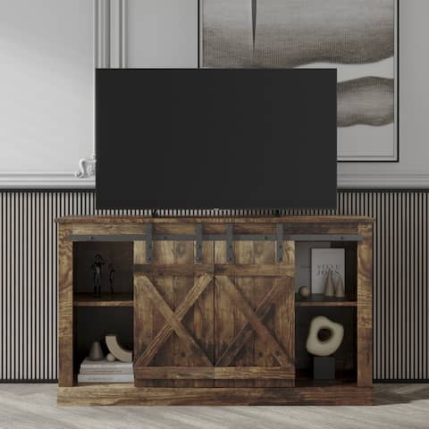 54" Farmhouse Sliding Barn Door TV Stand - 54 inches in width