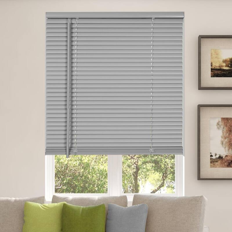 Calyx Interiors Light Gray Cordless 1-Inch Vinyl Room Darkening Mini Blind