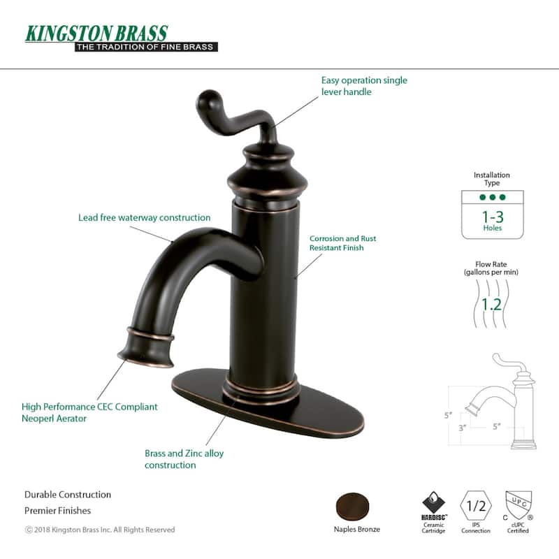 Kingston Brass Royale 1-Handle Monoblock Bathroom Faucet