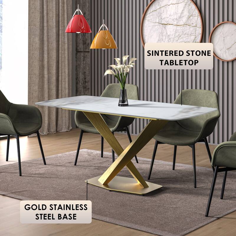 Voren Dining Table with Rectangular Top and Stainless Steel Base