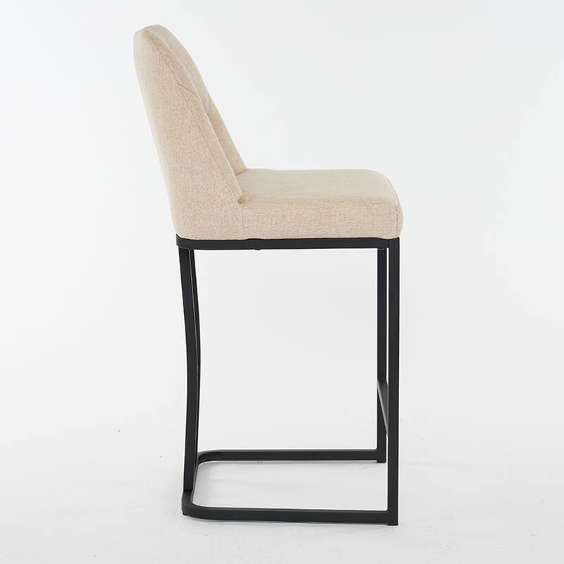 Bar Stool Set of 2, Upholstered Bar Stool with Button-Tufted Backrest, Counter Height Armless Chair with Sturdy Metal Frame