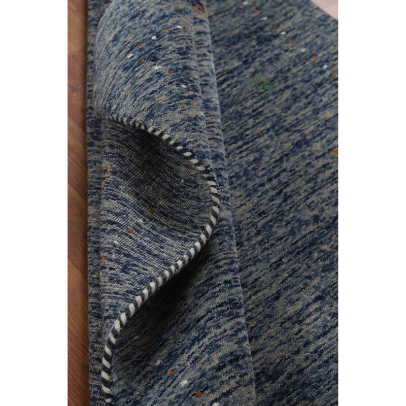 Hand Knotted Oriental 100% Wool Carpet Tribal Stripe Navy Blue & Blues Gabbeh Area Rug - 5' 10'' X 3' 11''