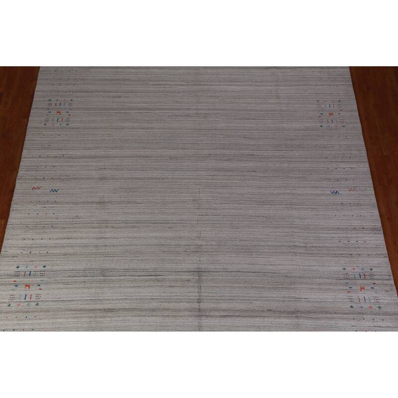 Tribal Gabbeh Indian Area Rug Hand-Knotted Stripe Wool Carpet - 9'2" x 12'6"