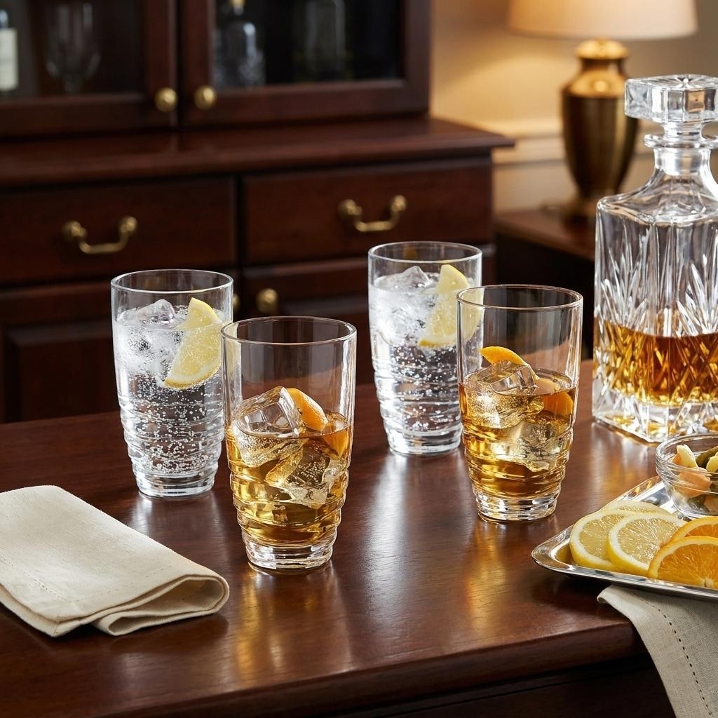 HomeRoots Set of Four Clear Acrylic Stemless Highball Glass