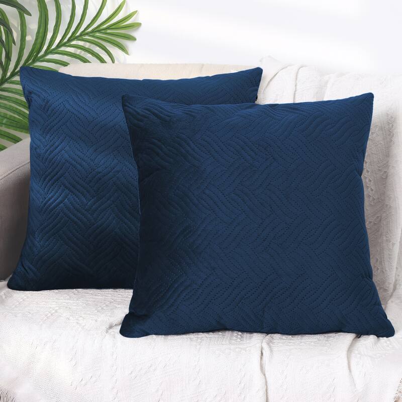 Velvet Knitted Throw Pillow Covers, Pack of 2 Spring Decorative Pillow Cases Square Soft Cushion Covers - Dark Blue