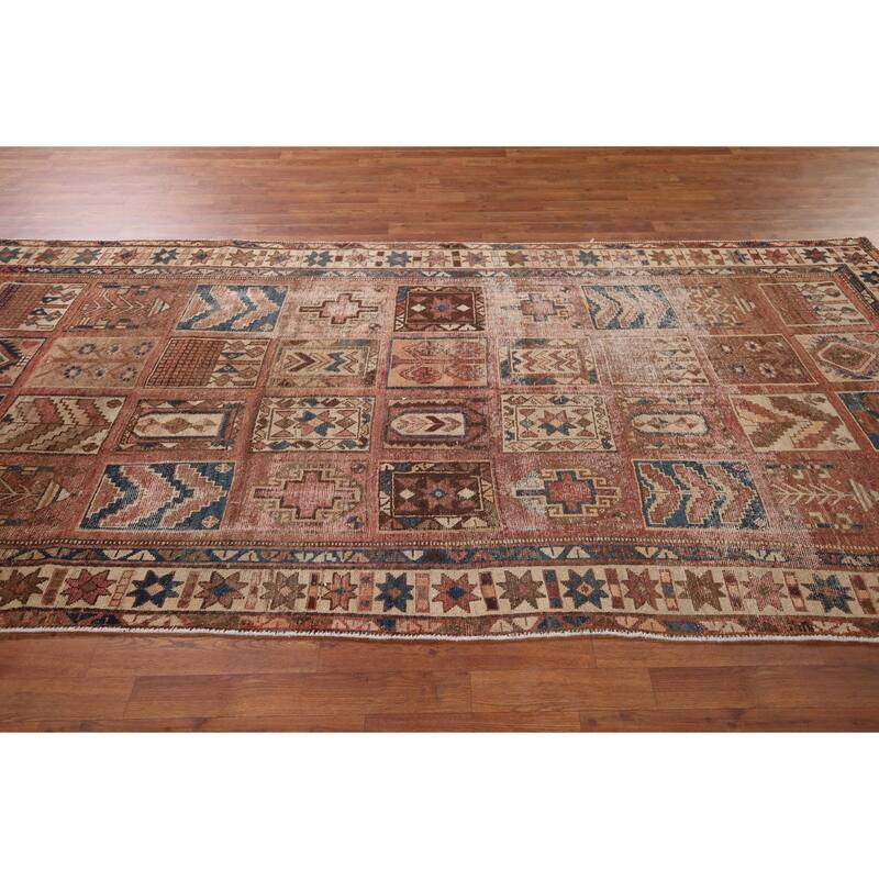 Distressed Bakhtiari Persian Antique Area Rug Handmade Wool Carpet - 5'2" x 11'0"