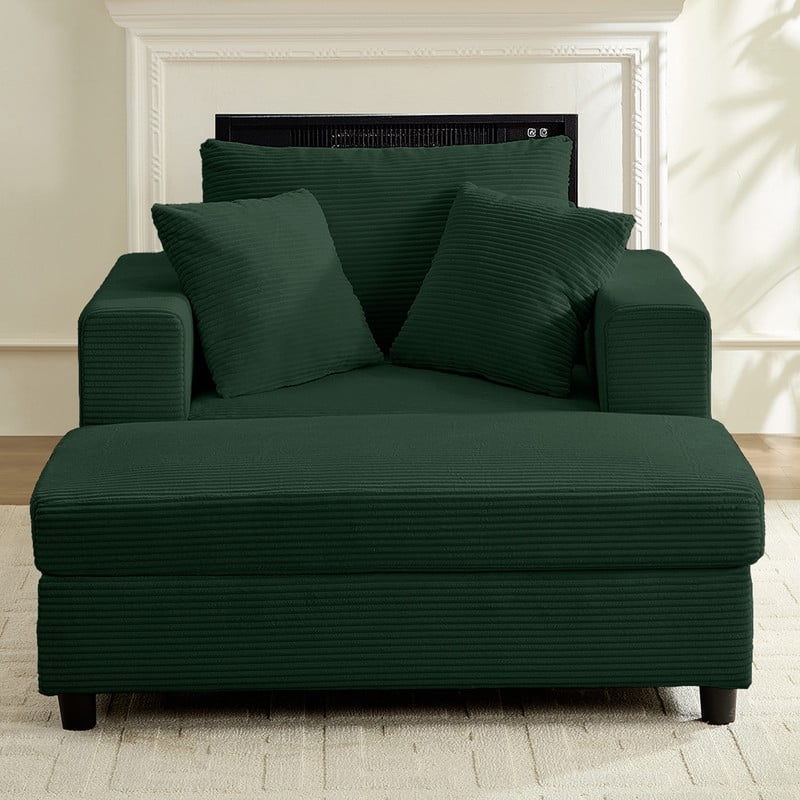Mixoy Corduroy Chaise Lounge Deep Seat Sleeper Sofa Chair with Storage Ottoman,Upholstered 1-Seater/Loveseat Sofa Couch