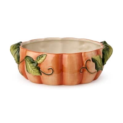 Certified International Harvest Fields 3-D Pumpkin Shallow Serving - 10.00"L x 7.00"W x 3.25"H