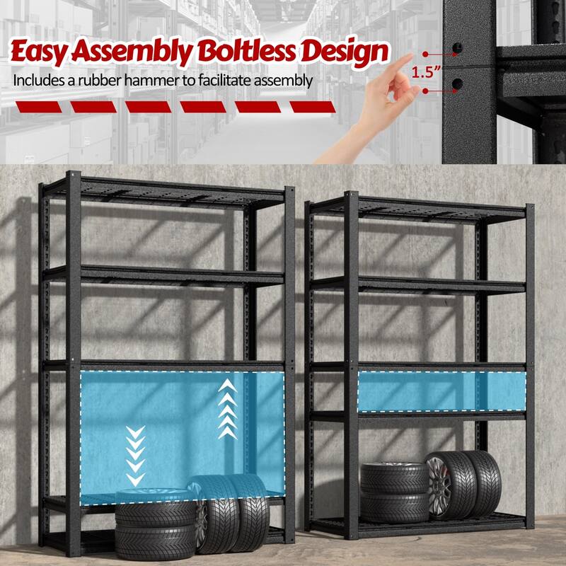 VEIKOUS 5-Tier Heavy Duty Metal Adjustable Shelving Unit, Easy Boltless Assembly with Rubber Mallet - 48'' × 20'' × 72‘’