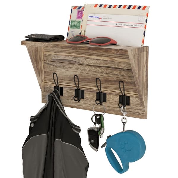 Coat Rack Entryway Organizer With Shelf, Key Holder For Wall, Wood