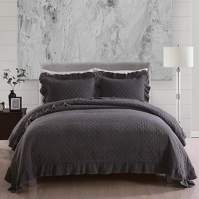 3 Piece Ruffle Quilt Set Lightweight Bedspreads Coverlet