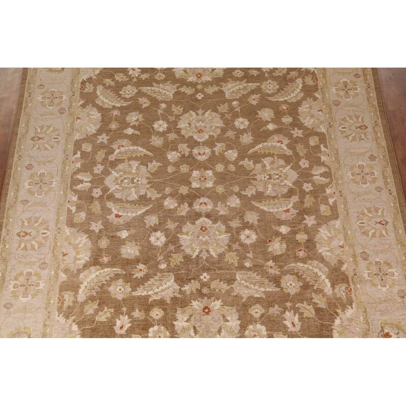 Vegetable Dye Brown Peshawar Oriental Area Rug Handmade Wool Carpet - 9'0"x 11'10"