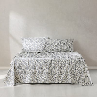 Lush Decor Lillian Block Print Blue Cotton Sheet Set