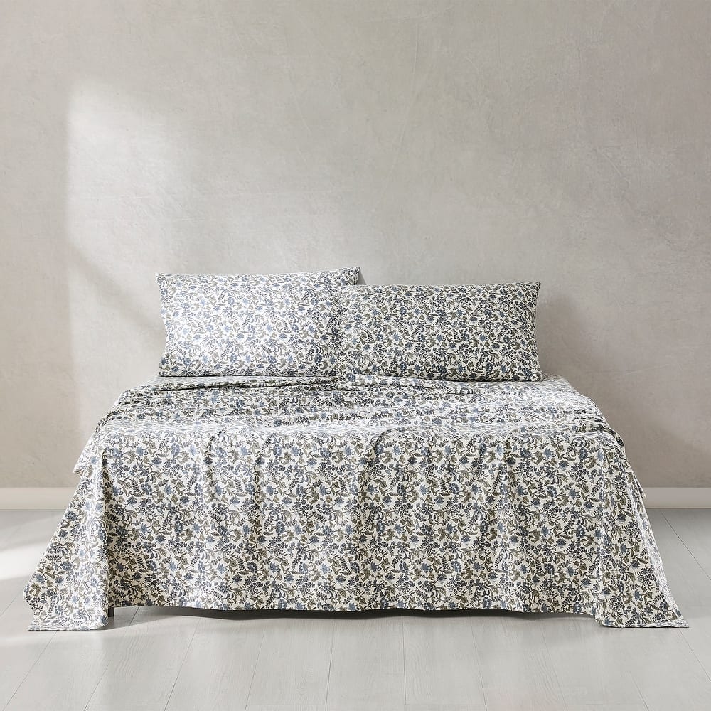 Lush Decor Lillian Block Print Blue Cotton Sheet Set