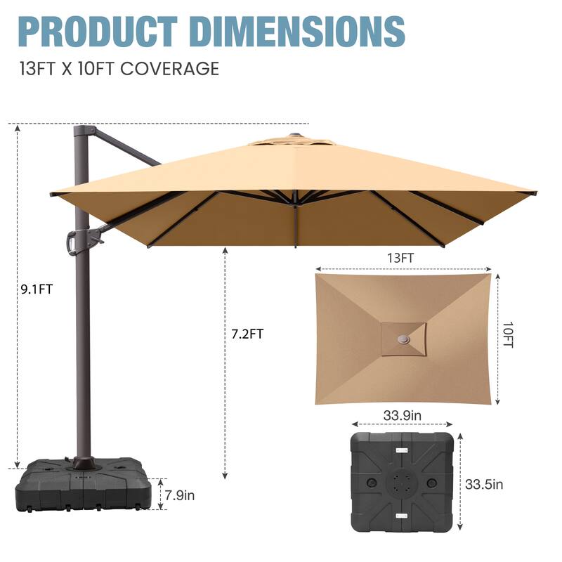 VredHom 10X13 FT Patio Outdoor Cantilever-Offset Umbrella with Base Stand