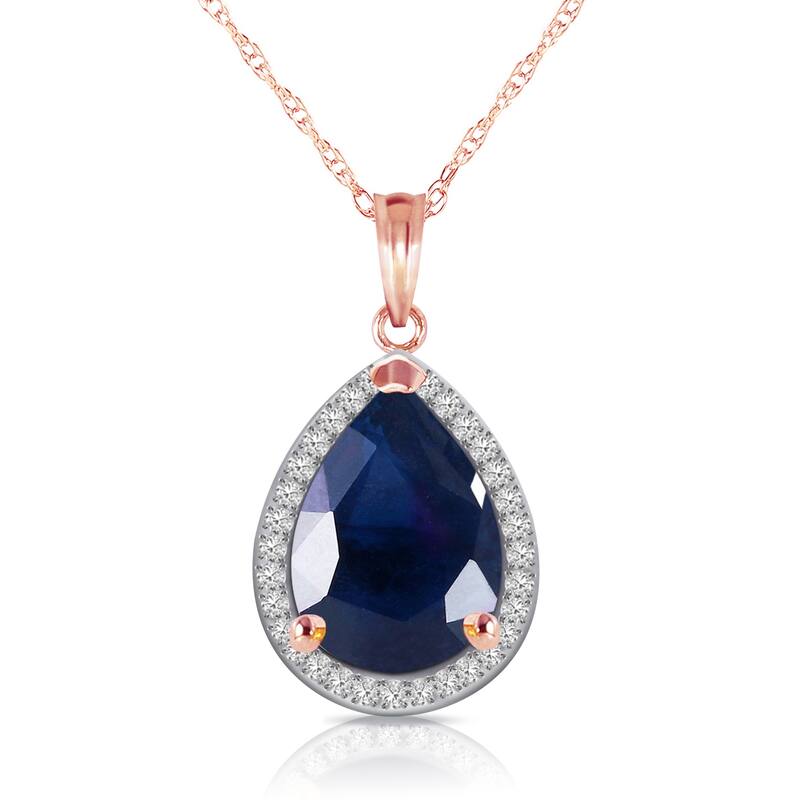 5.26 Carat 14K Solid Gold Gemstone Necklace Natural Diamond Sapphire - 16 Inch - Rose