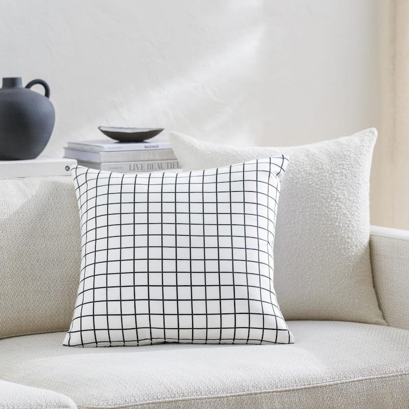 Artistic Weavers Check Plaid Pattern Throw Pillow - 20x20 Ploy Insert - White with Black