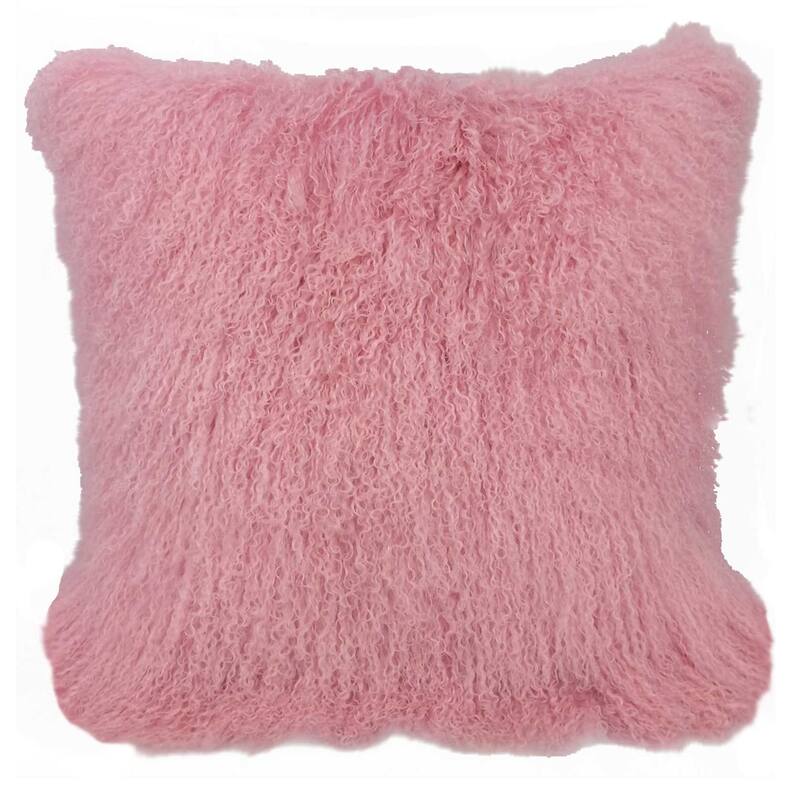 24" Pink Genuine Tibetan Lamb Fur Pillow with Microsuede Backing