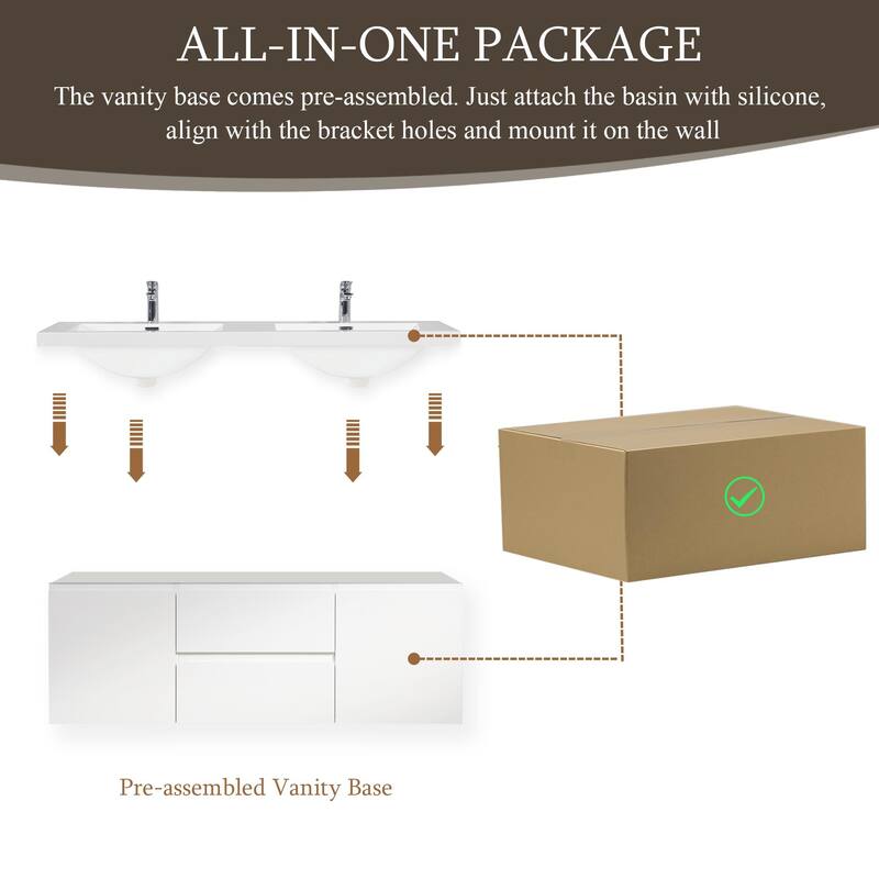 Modern Wall-Mounted Bathroom Vanity with White Solid Surface Top