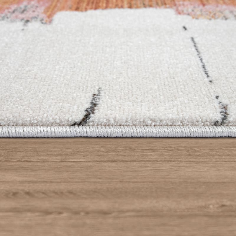 Modern Designer Rug with colorful Art-Works, abstract in cream