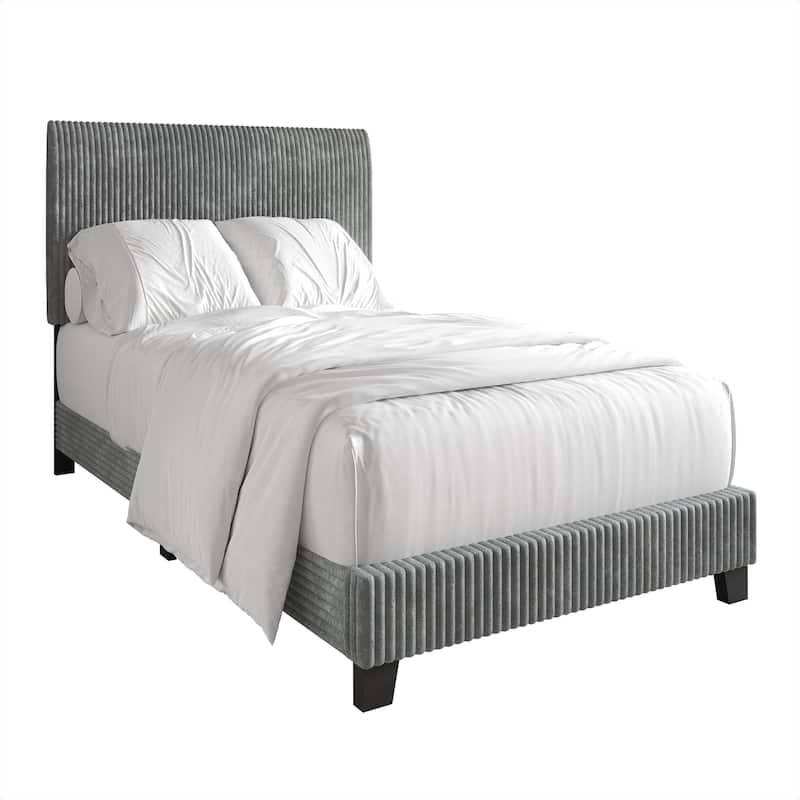 CraftPorch Corduroy 4-pieces Mid-Century Modern Grey Bed with Dark Grey Furniture Bedroom Set