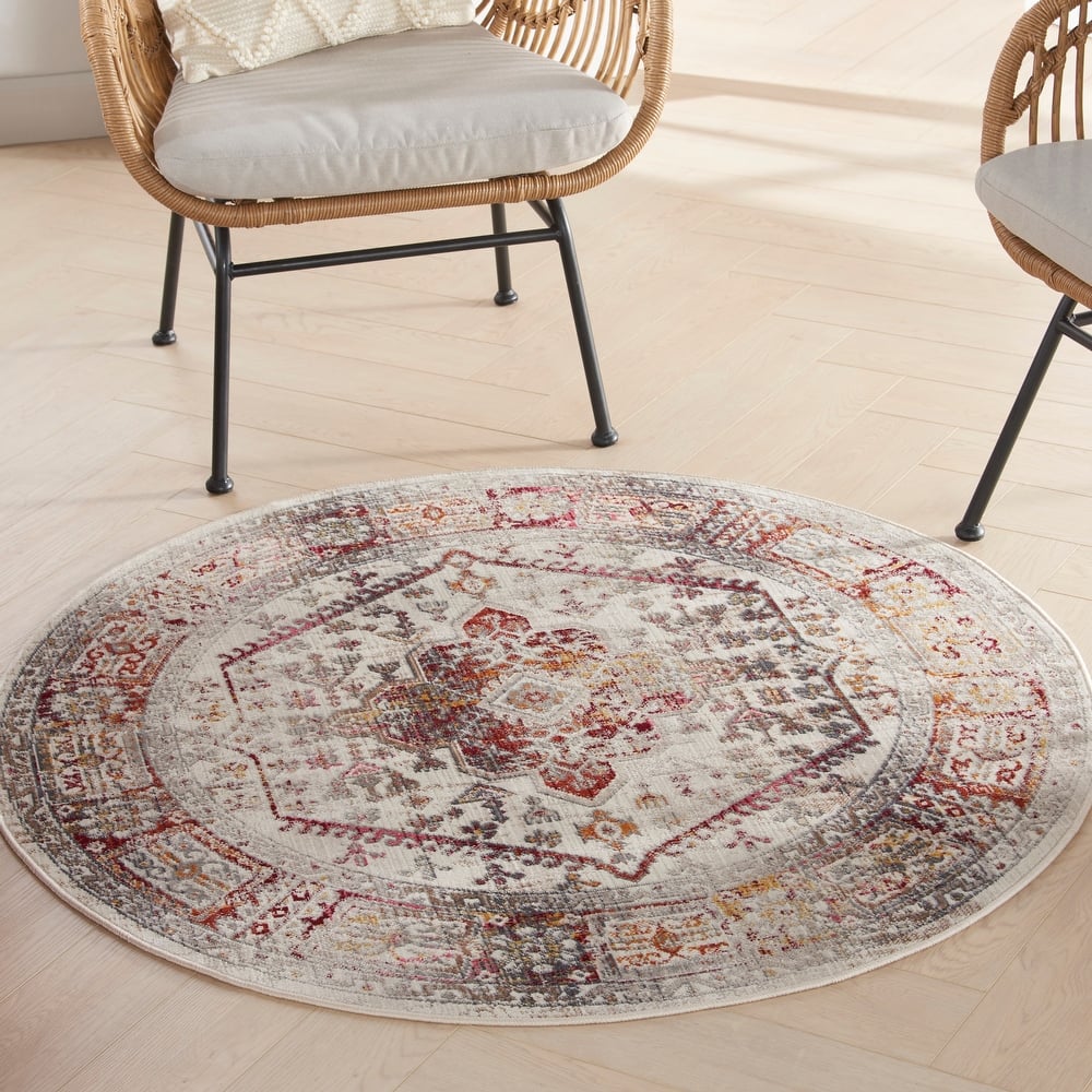 Nourison Vintage Kashan Persian Medallion Ivory Red Area Rug