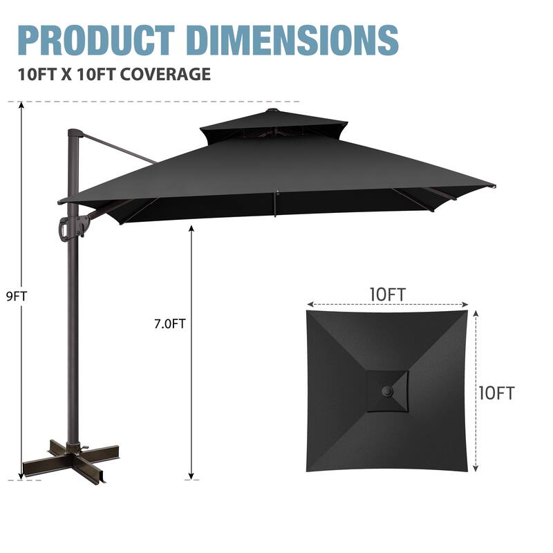 VredHom 10x10 FT Outdoor Patio Cantilever Offset Umbrella 360 degrees Rotation