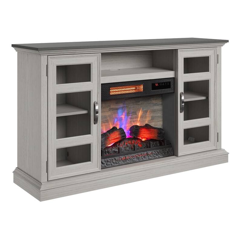 duraflame® Electric Fireplace Entertainment Center with Glass Cabinet Storage, Blanco Oak