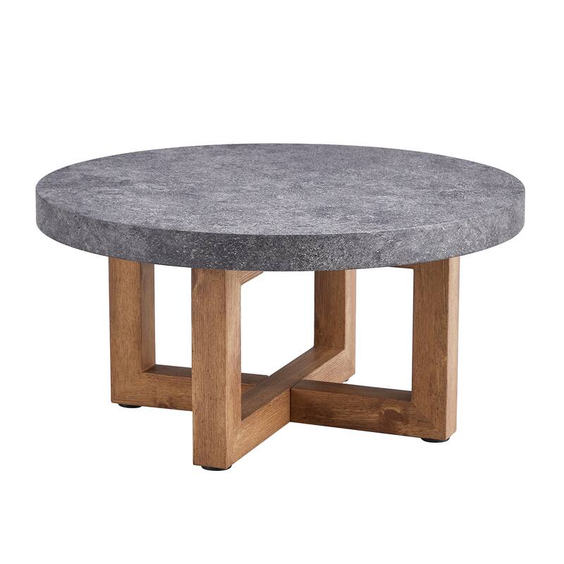 Roomfitters Round MDF Coffee Table with Gray Textured Finish, Retro 31.4" Circular Accent Table for Living Room Decor, Gray