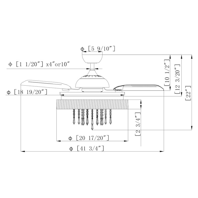 42" Chrome Modern Retractable Chandelier Ceiling Fan with Light and Remote