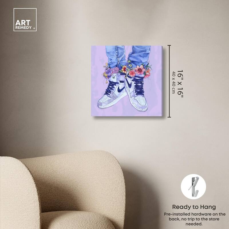 Lilac Floral Bloom Sneakers Canvas by Art Remedy, Gallery Wrapped