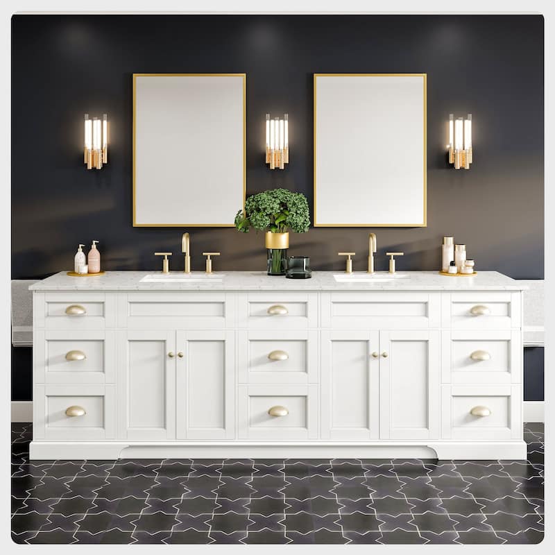 Epic 96 in. DS Bath Vanity with Carrara Quartz Top & Undermount Sinks