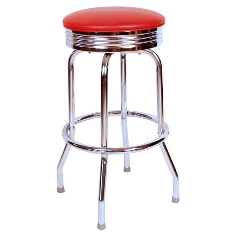 Retro Swivel Bar Stool with Chrome Frame, Vinyl Upholstered Seat and 24 Inch Height, 360 Degree Rotation Design