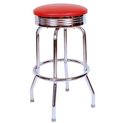 Retro Swivel Bar Stool with Chrome Frame, Vinyl Upholstered Seat and 24 Inch Height, 360 Degree Rotation Design