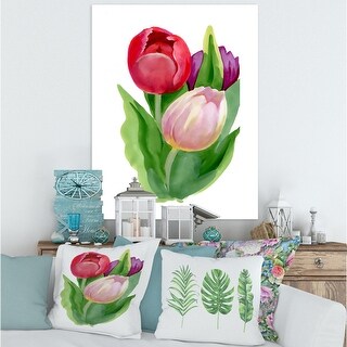 Designart "Three Tulips Pink and Red" Traditional Canvas Wall Art Print ...