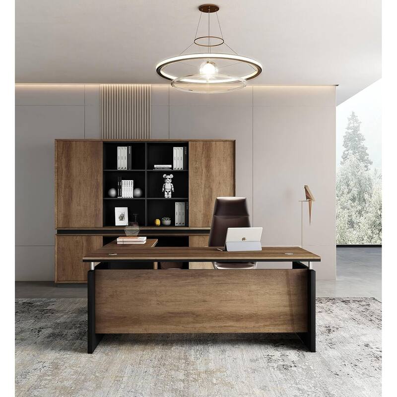 63-inch L Shaped Executive Desk, Industrial Modern Office Desk with 3 Storage Drawers - 62.99" - Multi