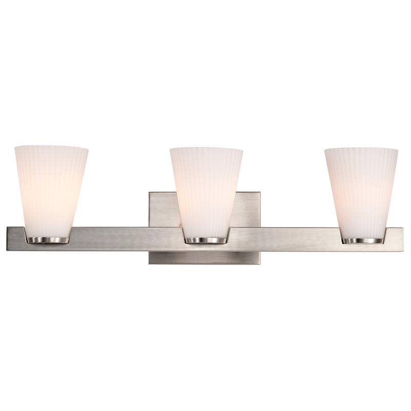 Royale 3 Light Vanity Brushed Nickel Finish Ribbed White Glass - Brushed Nickel