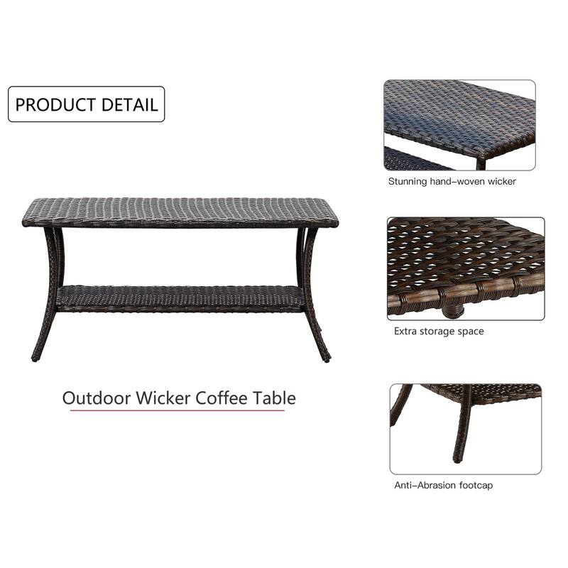 Outdoor Wicker Coffee Table, Patio Rattan Coffee Table