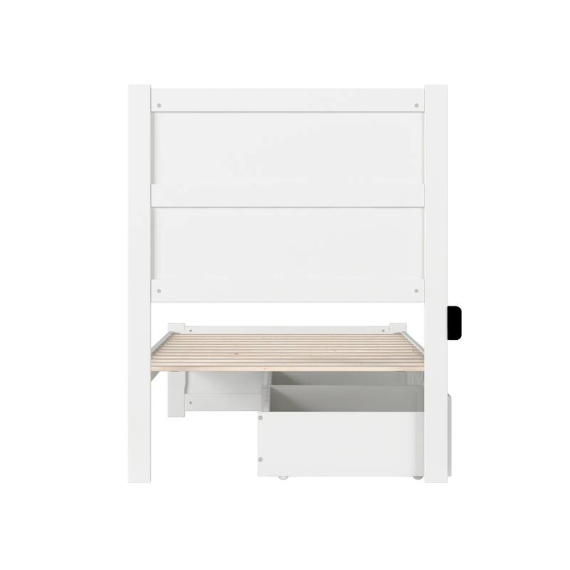 Twin Bed with Drawers - White Platform Bed Frame, Storage Bed, Modern Design