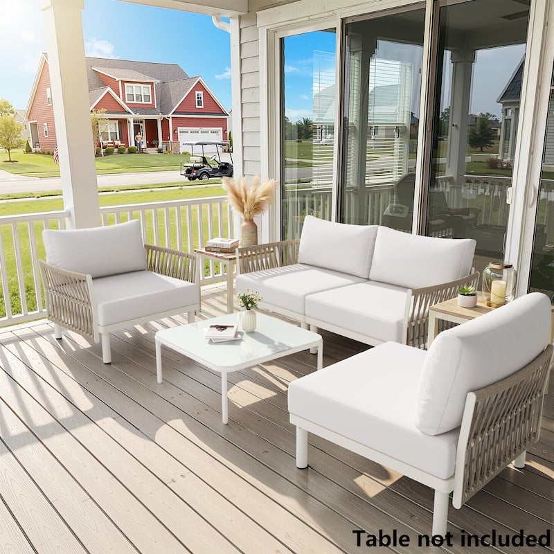 Outdoor Modular All-Weather Aluminum Cushioned Sectional Sofa Set with Deep Seating Patio Conversation Set - Beige - 4PC